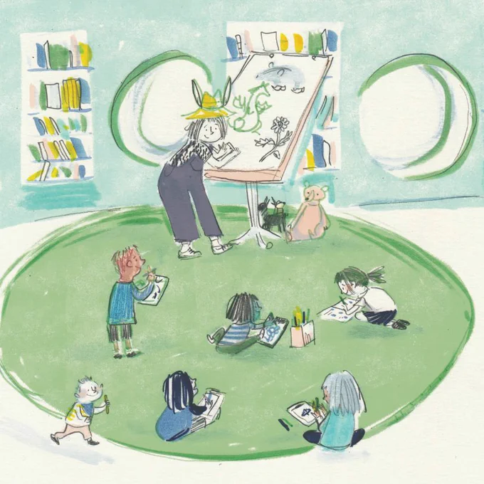 An depiction of the storytime session by Sharon Davey