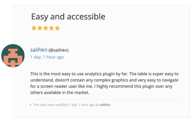 Review of Independent Analytics on wordpress.org.