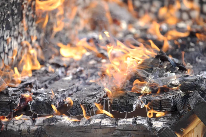Fire burning wood; photo by Evett Kilmartin