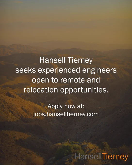 Hansell Tierney seeks experienced engineers open to remote and relocation opportunities.

Apply now at: jobs.hanselltierney.com.