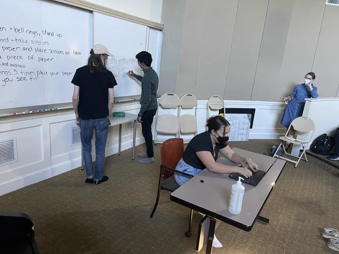 Students performing experimental flux is performance.