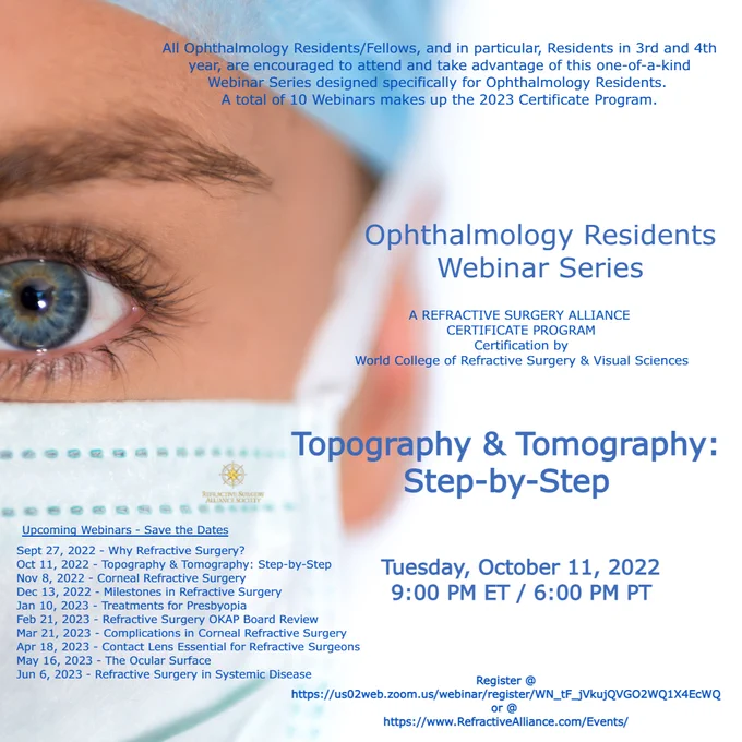 Join Us!  Register @
https://us02web.zoom.us/webinar/register/WN_tF_jVkujQVGO2WQ1X4EcWQ
or @ https://www.RefractiveAlliance.com/Events/