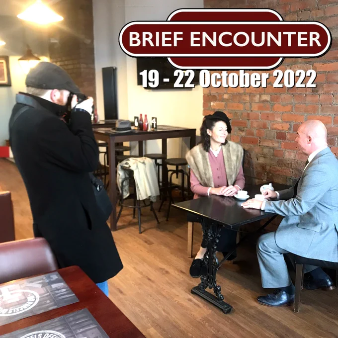 Two actors in front of a photographer at a 1940s railway station, promoting Brief Encounter, 19-22 October at the LBT