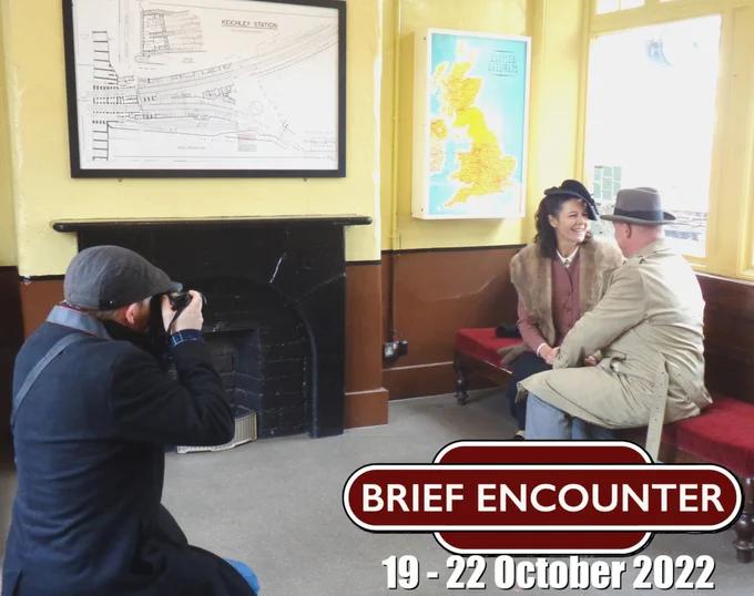 Two actors in front of a photographer at a 1940s railway station, promoting Brief Encounter, 19-22 October at the LBT