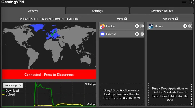 GamingVPN.com Software Interface