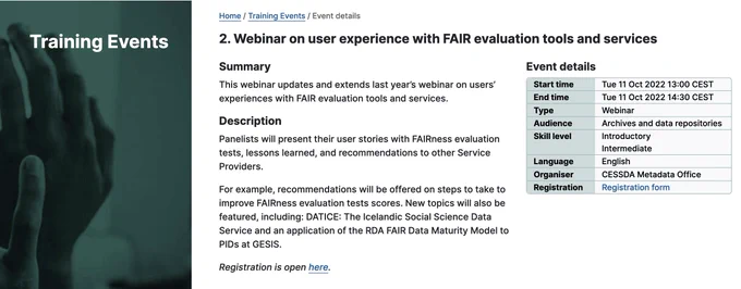 2. Webinar on user experience with FAIR evaluation tools and services