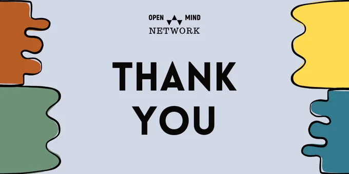 Text reading "thank you" in all caps below the open mind network logo