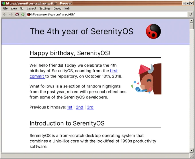 Screenshot of the linked blog post in the SerenityOS Browser / Ladybird.