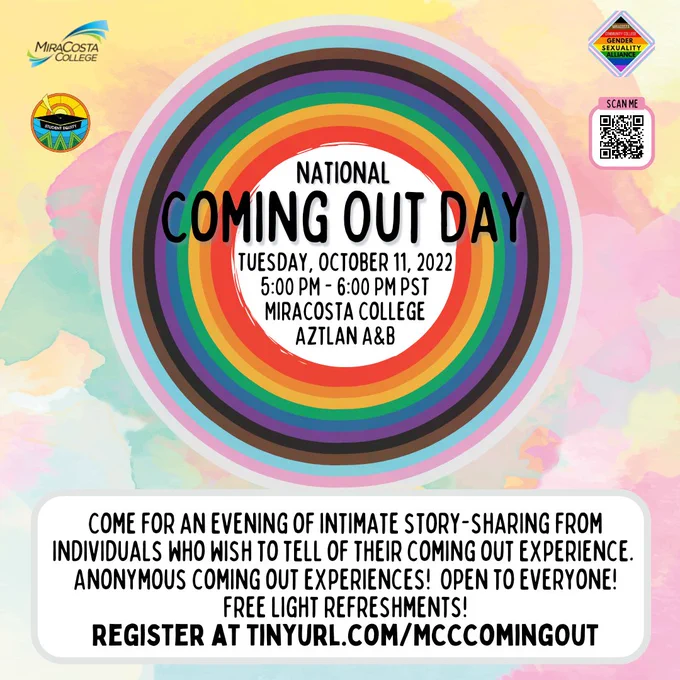EVENTS THIS WEEK: National Coming Out Day (10/11, 5-6PM, OC Aztlan) tinyurl.com/MCCComingOut #NationalComingOut #ComingOut #LGBTQIA