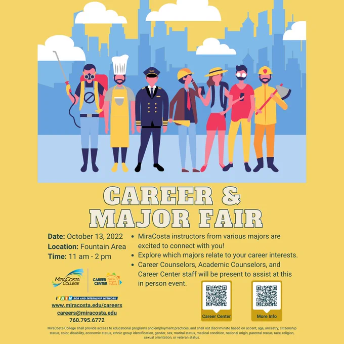 Career & Major Fair (10/13, 11A-2P, OC Fountain) miracosta.edu/careers
