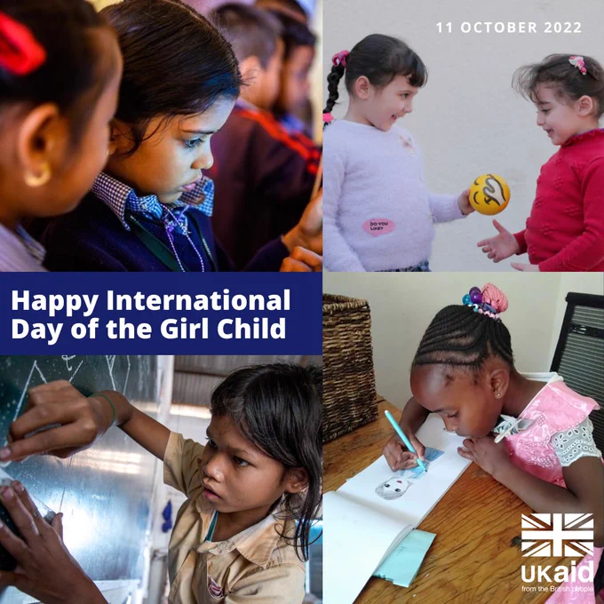 Four pictures showing young girls engaged through education and play. Photo credits: UK Aid Direct existing and former grant holders, Project Hello World, Seenaryo, See Beyond Borders and Tushinde. 