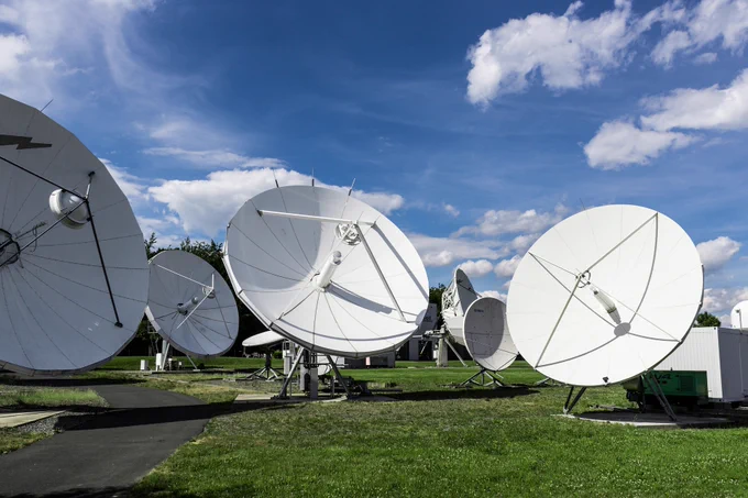 A group of satellite dishes.