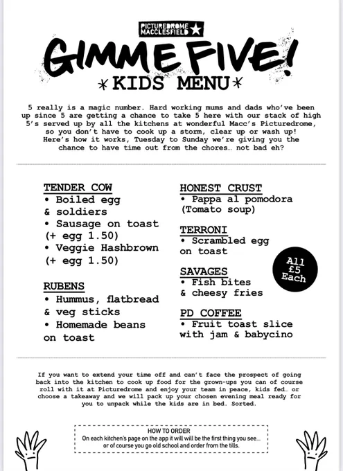 Gimme Five kids menu at Picturedrome runs Tuesday to Sunday. Instantly lovable food for the littluns for a fiver.