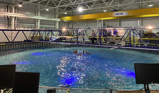 Stiesdal TetraSub scale model being tank tested at FloWave