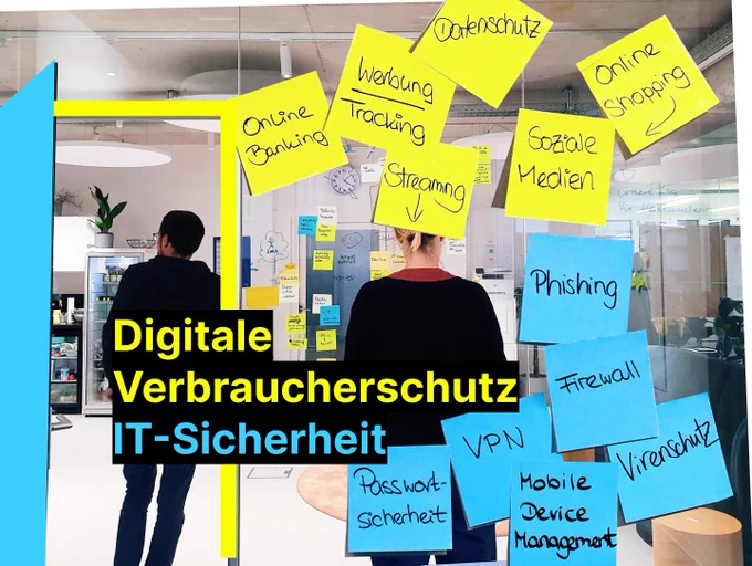 Kollage - mit montierten Klebezetteln. Zum Thema Digitaler Verbraucherschutz.