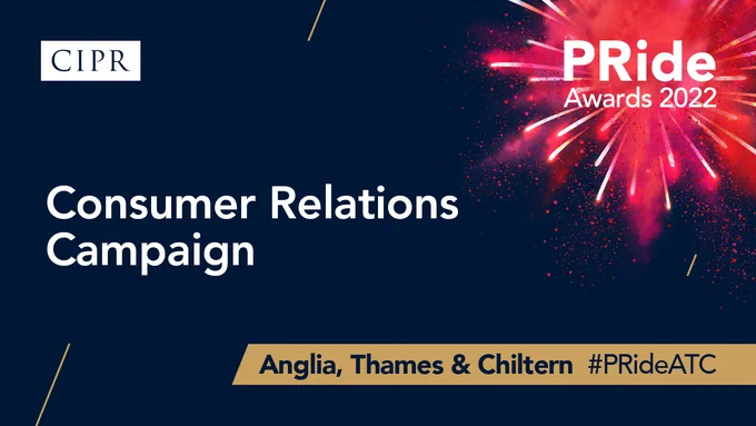 CIPR and PRide Awards Logo. Consumer relations campaign. Anglia, Thames and Chiltern region. 