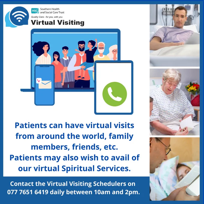 Our Virtual Visiting service can connect you with a loved one in hospital. 
Please note the change in time to contact the schedulers. Now 10am - 2pm by calling 077 76516419
#teamSHSCT #virtualvisiting