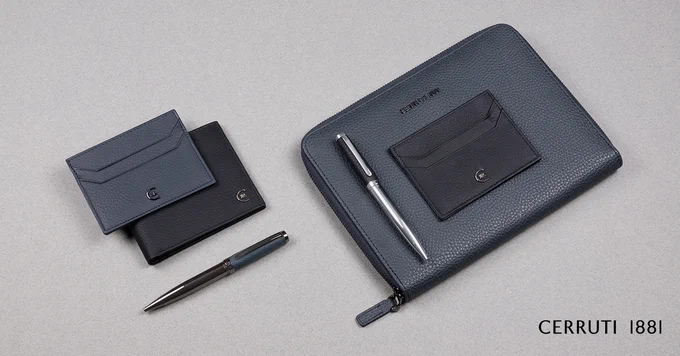 The Cerruti 1881 " Hamilton" zipped writing folder is the perfect fashionable business gift, as it is both functional and luxurious. The blue grain leather imitation is soft and supple, and the gun metal accents are adding a modern touch. This item can easily be matched with other blue color "Hamilton" items to create gift sets.

Folder: https://b2bgiftsshop.com/en-tw/products/conference-folder-a5-hamilton-dark-blue
Cardholder: https://b2bgiftsshop.com/en-tw/products/card-holder-hamilton-dark-blue
Pens: https://b2bgiftsshop.com/en-tw/products/ballpoint-pen-hamilton-dark-blue