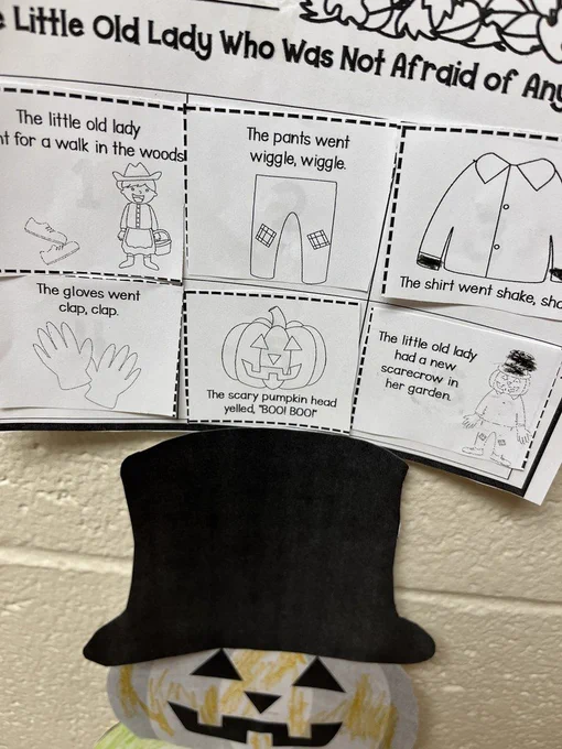 students put together a sequence of events to design a pumpkin man 