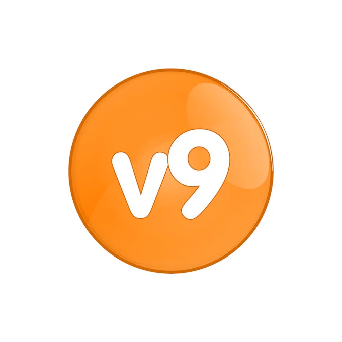 An image of an orange circle with 'V9' in the middle, on a white background.