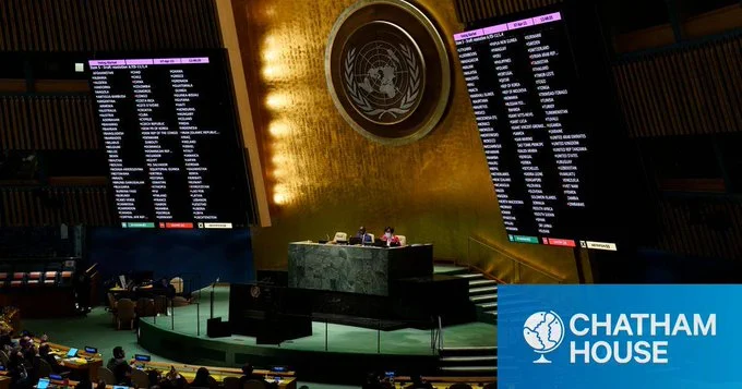 A view of the UN General Assembly Hall during a vote.