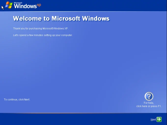 The introduction screen to Windows XP's Out-of-Box Experience.
