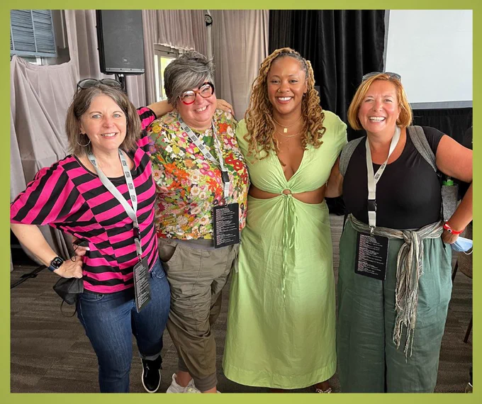 LightBox Collaborative team members Claudette Silver, Amanda Cooper, Holly Cooper stand with RadComms founder Shanelle Matthews at the Narrative Power Summit.