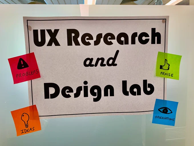 UX Research & Design lab sign with colour-coded key