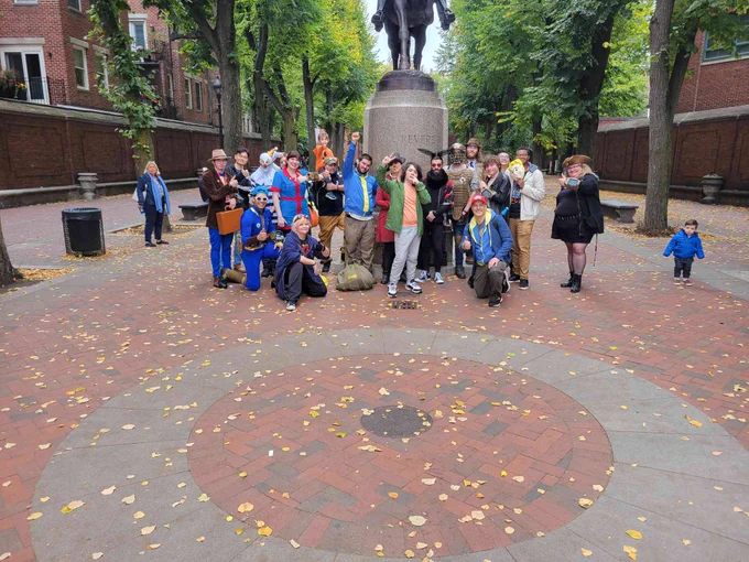 A group of the wonderful Fallout community celebrating Fallout's 25th birthday in front of the Paul Revere statue in Boston, Massachusetts, where some of Fallout 4 takes place. 