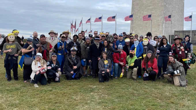 A group of the wonderful Fallout community celebrating Fallout's 25th birthday in front of the Washington Monument in Washington DC where some of Fallout 3 takes place. 