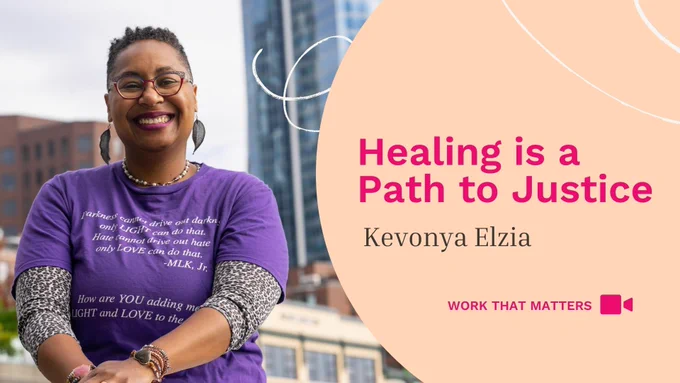 Healing is a Path to Justice by Kevonya Elzia. Portrait of her smiling