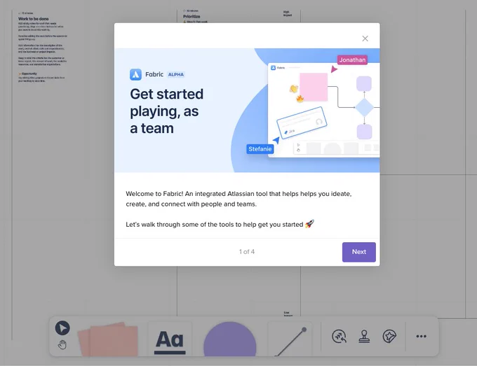 Screenshot of Atlassian Fabric new whiteboarding tool