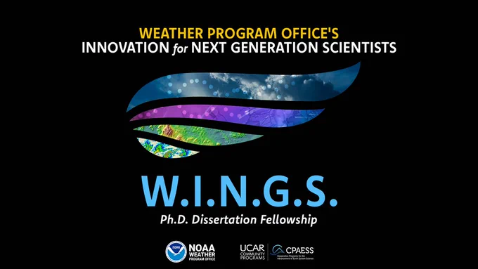 Poster for the Weather Program Office's Innovation for Next Generation Scientists - W.I.N.G.S Ph.D Dissertation Fellowship
