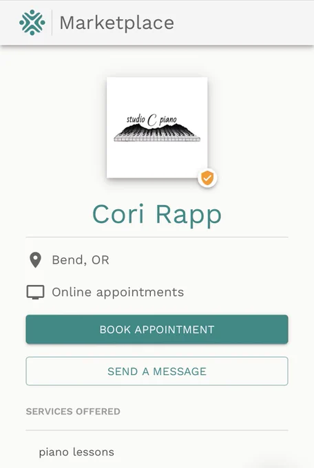 A Fons marketplace profile with an orange verified check mark
