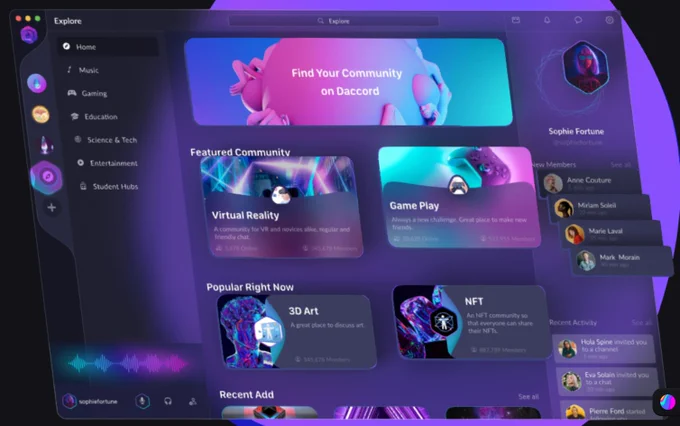 3D model of an app similar to discord made in Spline and Figma, following the tutorial on 3d web development.
