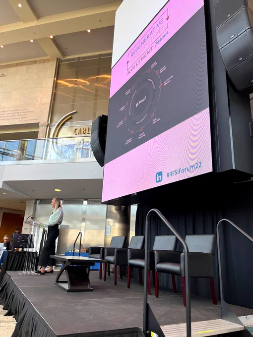 Shannon Boselli, Head of Business Development at Proof, on stage presenting about data-driven Regenerative Agriculture at the RFSI Forum 2022 on October 13, 2022