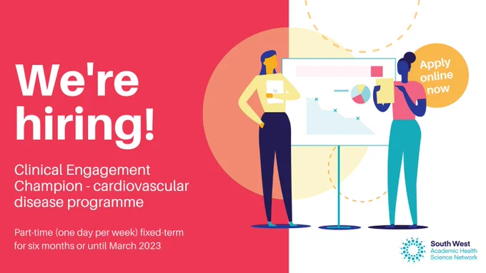 We're hiring! Clinical Engagement Champion - cardiovascular disease programme. Part-time (one day per week) fixed-term for six months or until March 2023