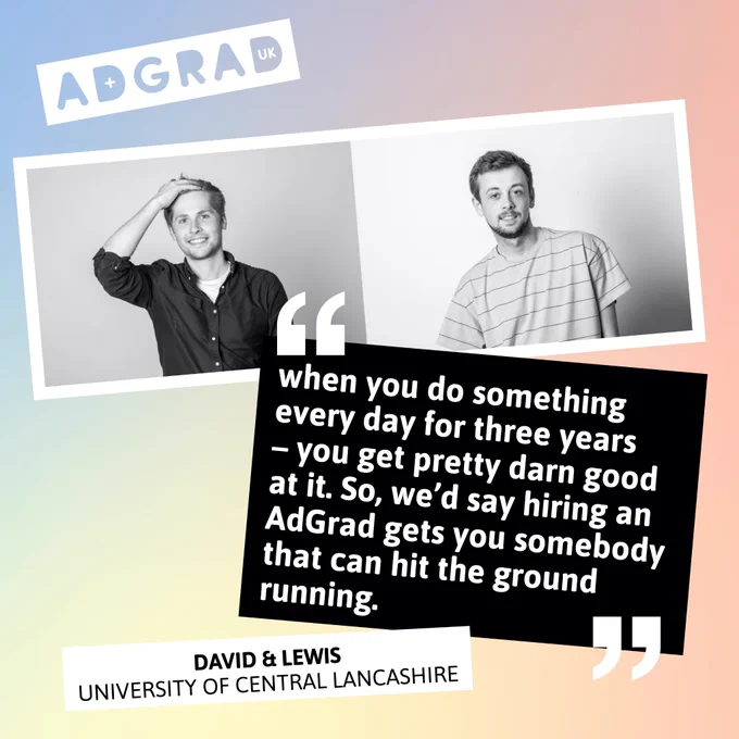 Photo of David and Lewis with pull quote "when you do something every day for three years – you get pretty darn good at it."