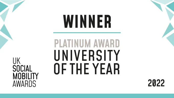 Text: Winner, Platinum Award, University of the Year 