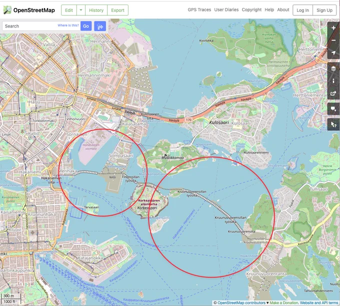 OpenStreetMap showing a bridge under construction.