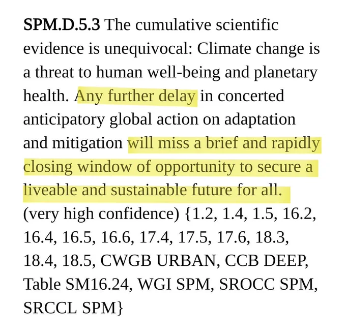 IPCC AR6 WG3 report warning of closing window of opportunity for liveable and sustainable future. 
