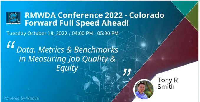 Session promotional image "Data, Metrics, & Benchmarks in Measuring Job Quality and Equity"