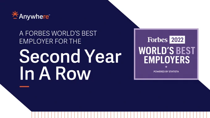 Image says: "Anywhere: A Forbes World's Best Employer for the second year in a row"