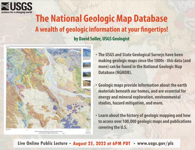 August Public Lecture Flyer, 2022: The National Geologic Map Database – A wealth of geologic information at your fingertips!