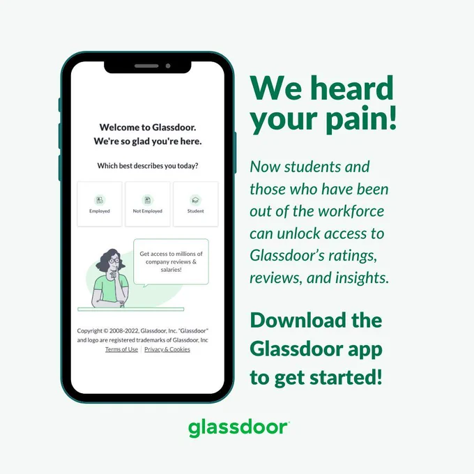 This image contains an exciting update, where students and unemployed can share their experience by downloading the app.