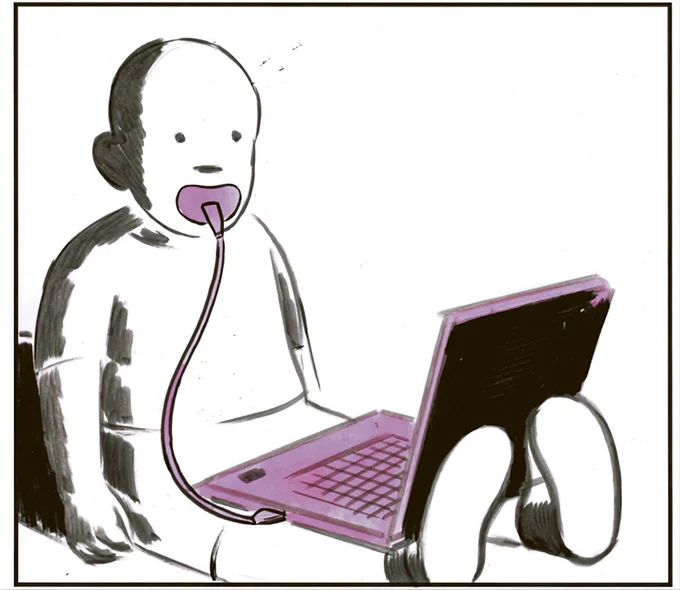 Niño con chupete, el cual está conectado a una notebook.