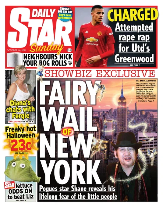 Daily Star Sunday front page: Fairy Wail of New York