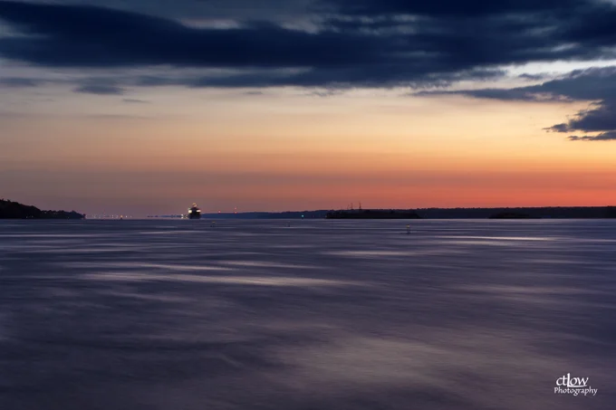dawn St. Lawrence River water sky cloud wind freighter ship ctLow fine art nautical marine photography Brockville Ontario Charles T. Low photographer