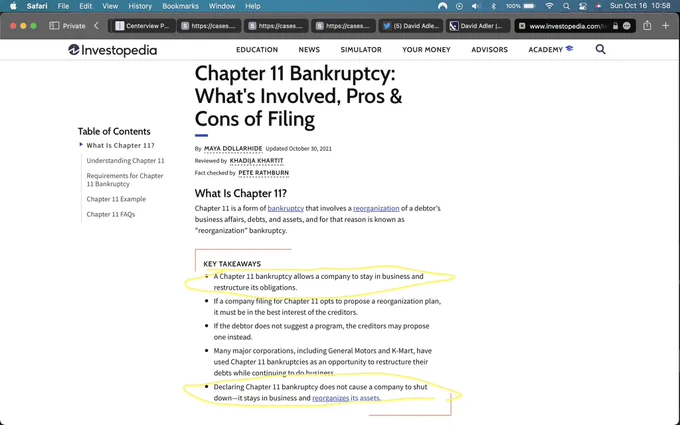 The whole point of Ch. 11 is to allow Company time  to restructure assets and get back on its feet. This also gives the company full say on bidding process, and the decision whether to bid or not, or figure out its own insolvency issue ie fill the hole on its own.