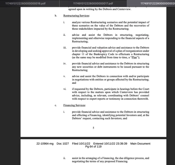 A&M service contract describing restructuring and financing solution via Centerview. Which seems like the reason why they Celsius is asking for an extension. Imo this seems logical, provided it leads to a solution where everyone is made whole.